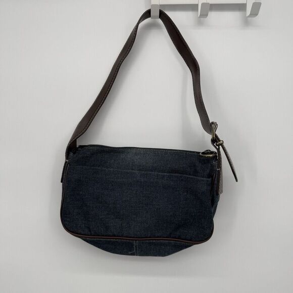 Nine West Vintage Y2k Denim Shoulder Bag Brown Faux Leather Purse 90s - Picture 6 of 11